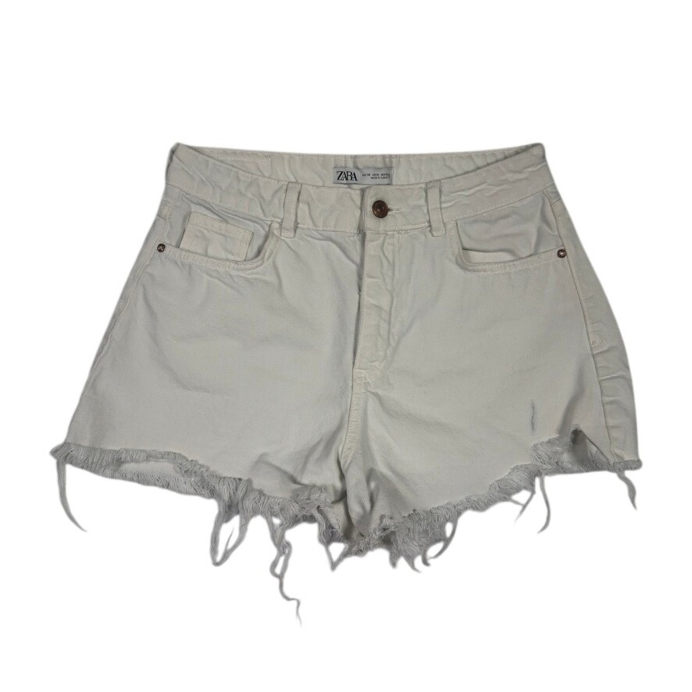 ZARA White Distressed Denim Shorts Women's Size 6 Frayed Hem Casual